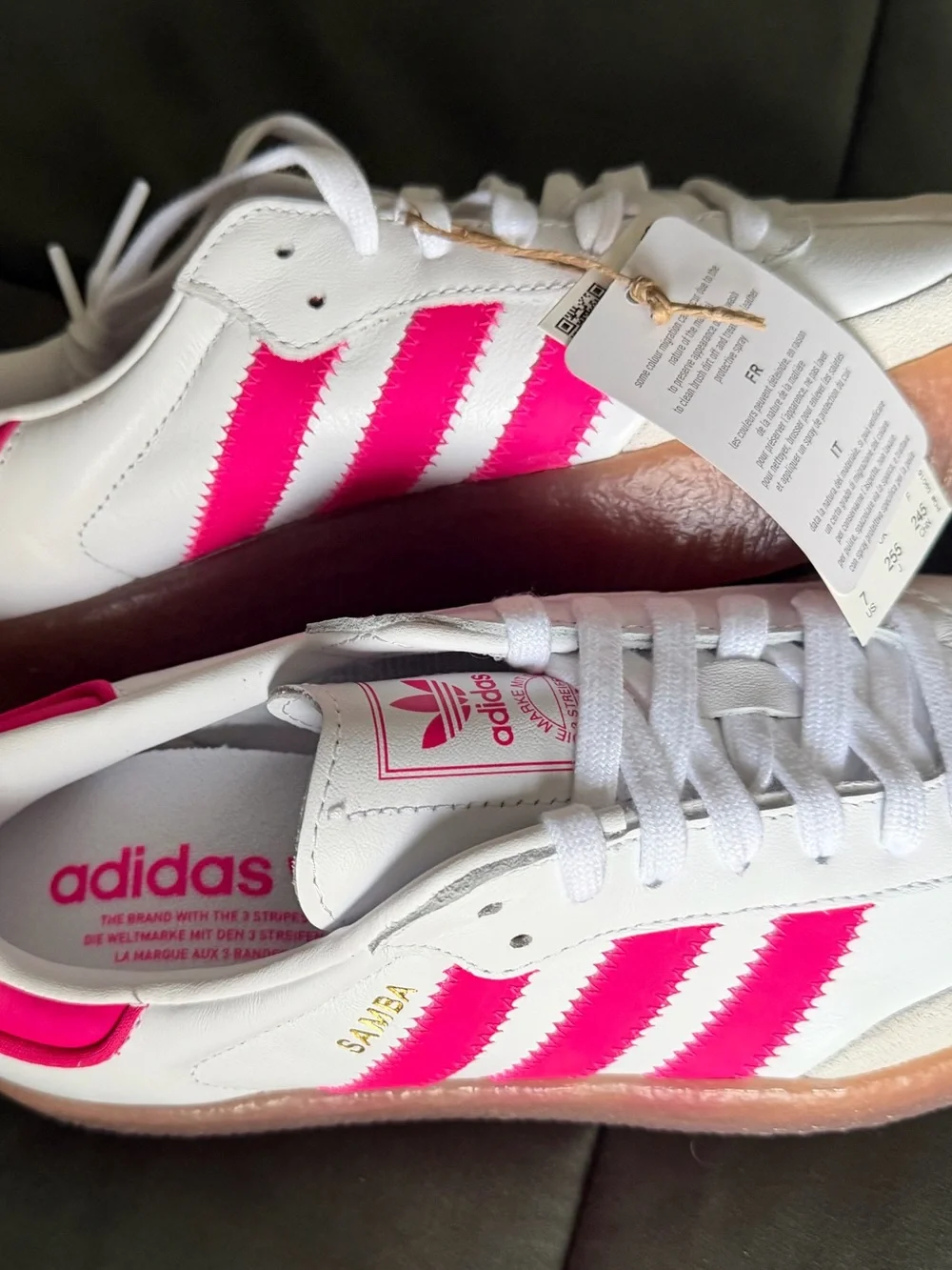 adidas Samba White Sneakers with Hot Pink Stripes